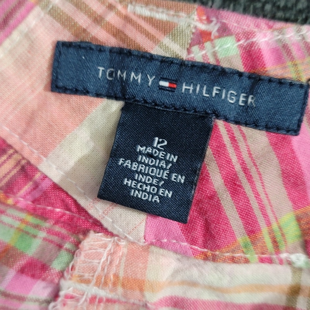 Tommy Hilfiger Pink Madras Plaid Shorts Pockets Skirt Size 12 Yellow Preppy - Picture 6 of 7